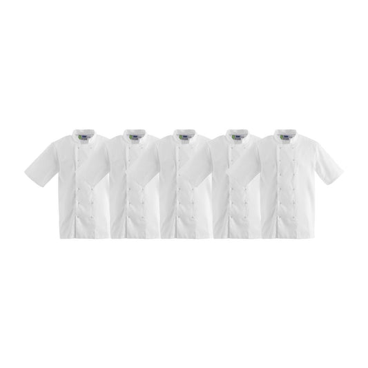 Whites Boston Short Sleeve Unisex Chefs Jacket White XS (5 Pack) • PAS-JC413