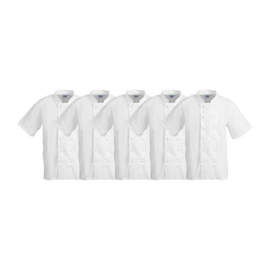 Whites Boston Short Sleeve Unisex Chefs Jacket White XL (5 Pack) • PAS-JC414