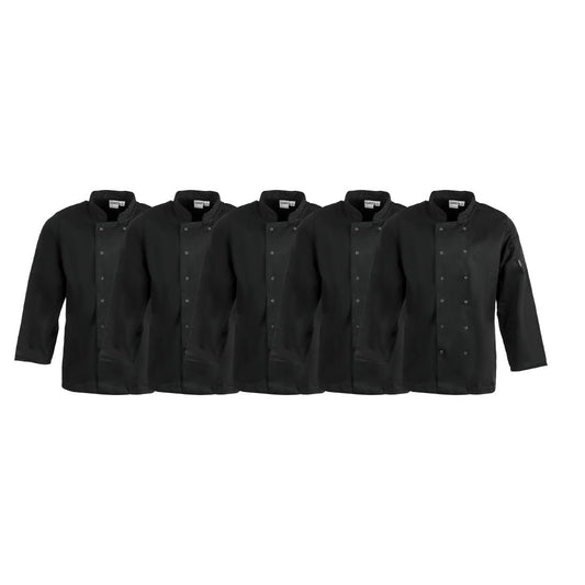 Whites Vegas Unisex Chefs Jacket Long Sleeve Black XS (5 Pack) • PAS-JC417