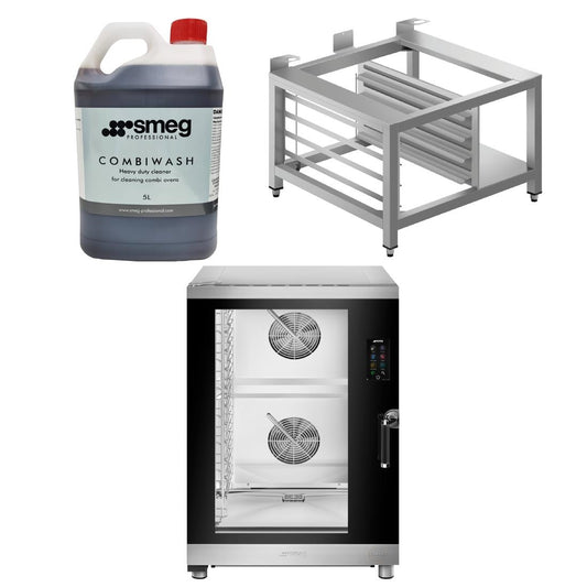 SMEG SP010L2SDL 1/1GN 10-Tray Galileo Combi Oven LH HNG, Stand & Cleaner • PAS-JC476