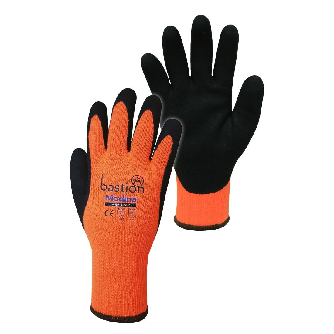 Bastion Modina Cut 3 Acrylic Thermal Gloves - Orange - Size 9 - Pair • PAS-JD727-L