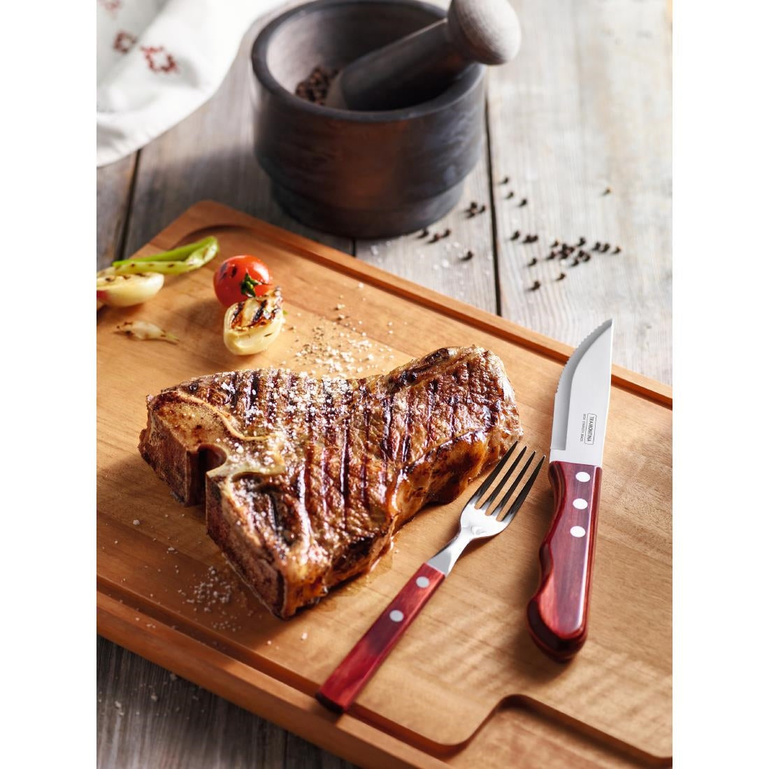 Tramontina Churrasco Steak Knife Polywood Red 120mm (12 Pack) • PAS-JD865