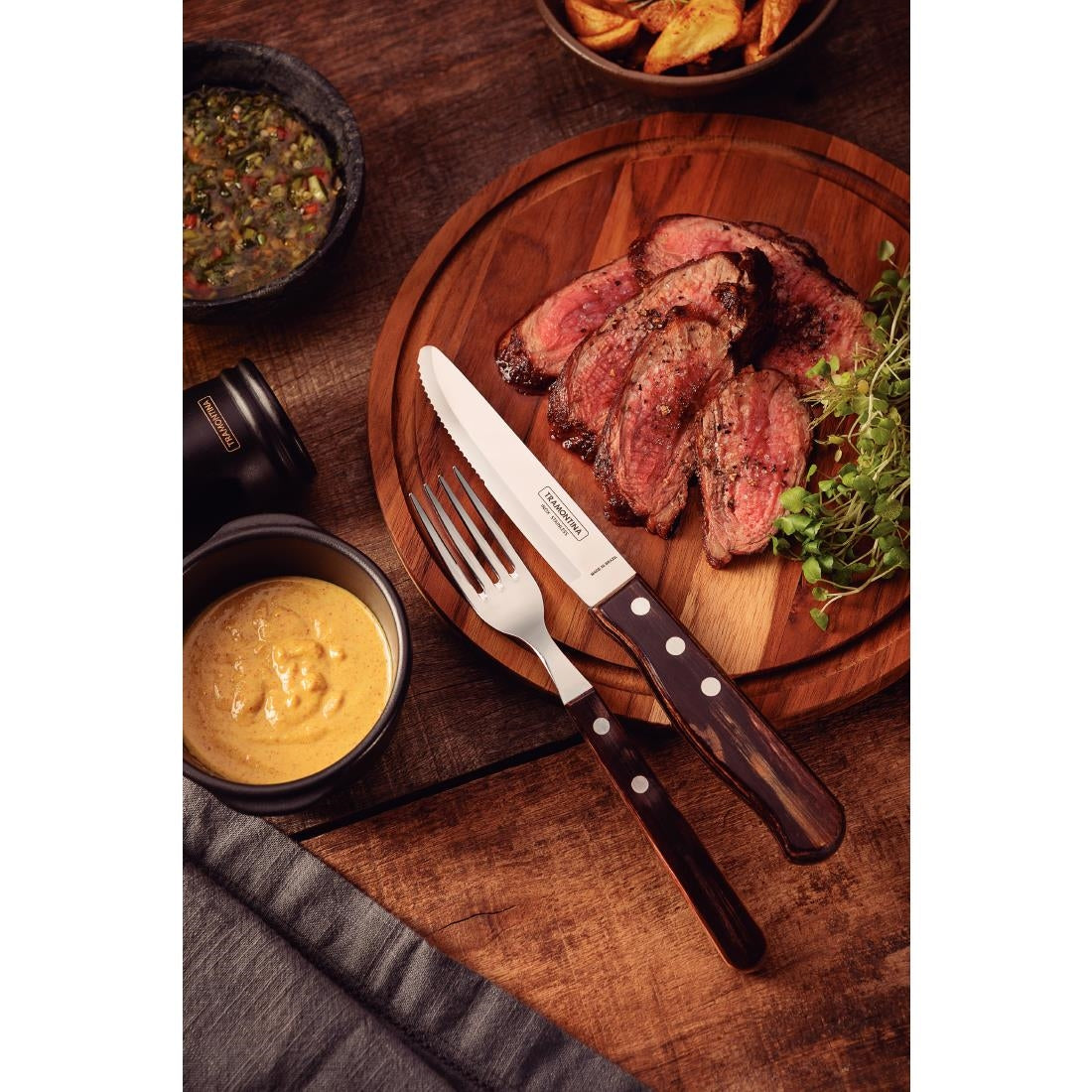 Tramontina Churrasco Steak Knife Polywood Brown 130mm (12 Pack) • PAS-JD870