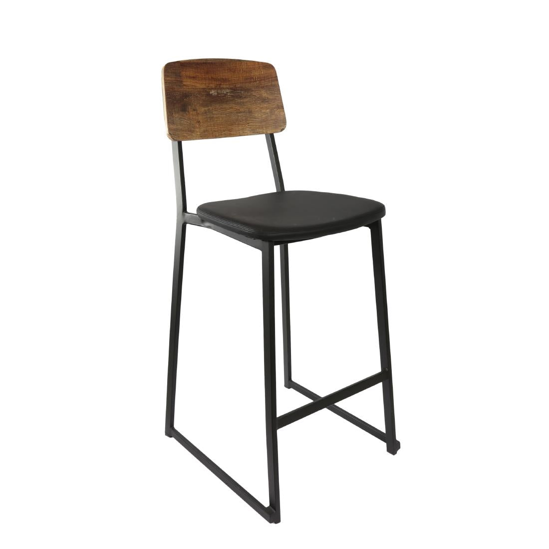 Furnlink Denver Black Vinyl/Rustic Wood Barstool (2 Pack) • PAS-JD953