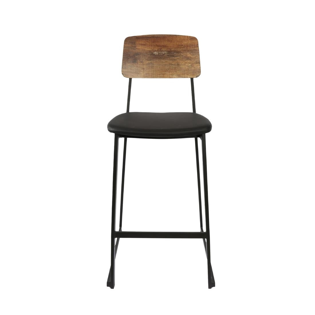 Furnlink Denver Black Vinyl/Rustic Wood Barstool (2 Pack) • PAS-JD953