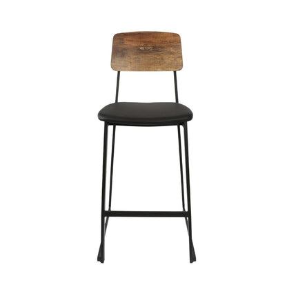 Furnlink Denver Black Vinyl/Rustic Wood Barstool (2 Pack) • PAS-JD953