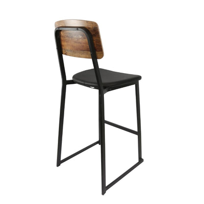 Furnlink Denver Black Vinyl/Rustic Wood Barstool (2 Pack) • PAS-JD953