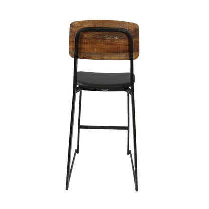 Furnlink Denver Black Vinyl/Rustic Wood Barstool (2 Pack) • PAS-JD953