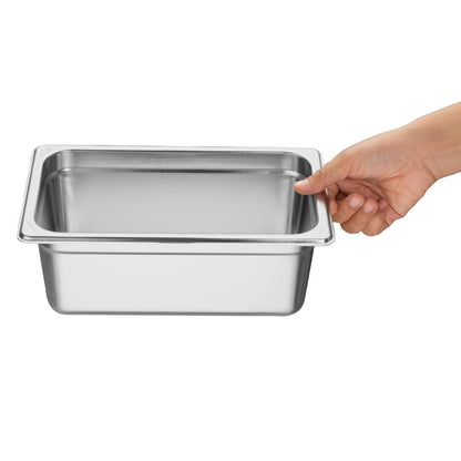 Vogue Heavy Duty Stainless Steel 1/4 Gastronorm Tray 100mm • PAS-JM760