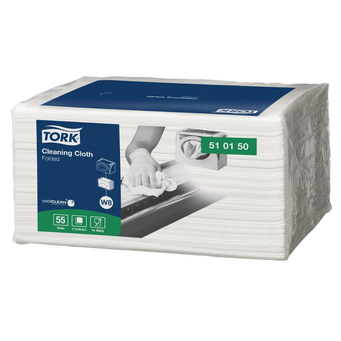 Tork Cleaning Cloth Small Pack W8 (8 Pack) (Sheet size: 385(L)x315(W)mm. 55 sheets per pack. Pack of 8) • PAS-JZ529