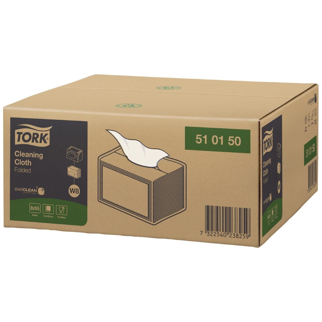 Tork Cleaning Cloth Small Pack W8 (8 Pack) (Sheet size: 385(L)x315(W)mm. 55 sheets per pack. Pack of 8) • PAS-JZ529