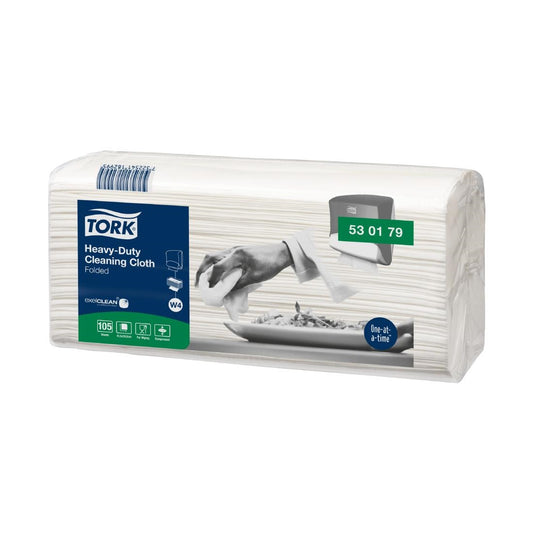 Tork Heavy Duty Cleaning Cloth Folded W4 (4 Pack) (Sheet size: 415(L)x355(W)mm. 104 sheets per pack. Pack of 4) • PAS-JZ530