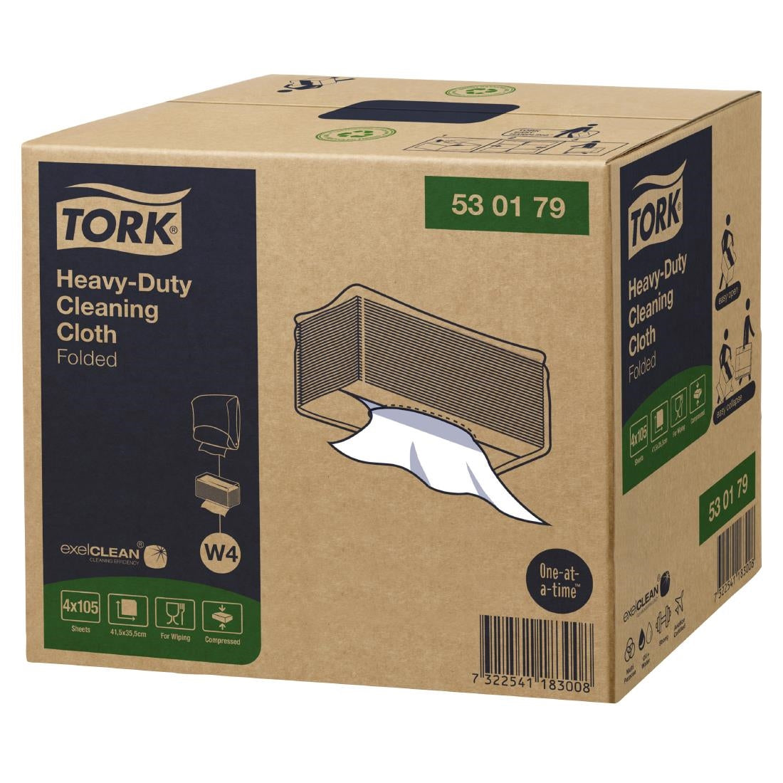 Tork Heavy Duty Cleaning Cloth Folded W4 (4 Pack) (Sheet size: 415(L)x355(W)mm. 104 sheets per pack. Pack of 4) • PAS-JZ530