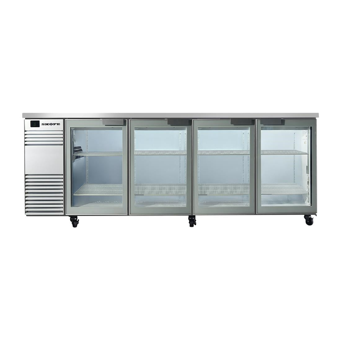 SKOPE BackBar 4 Glass Swing Door Fridge BB.4.GSW White (1028(H)x2600(W)x590(D)mm. R290 refrigerant. 4 doors) • PAS-JZ567