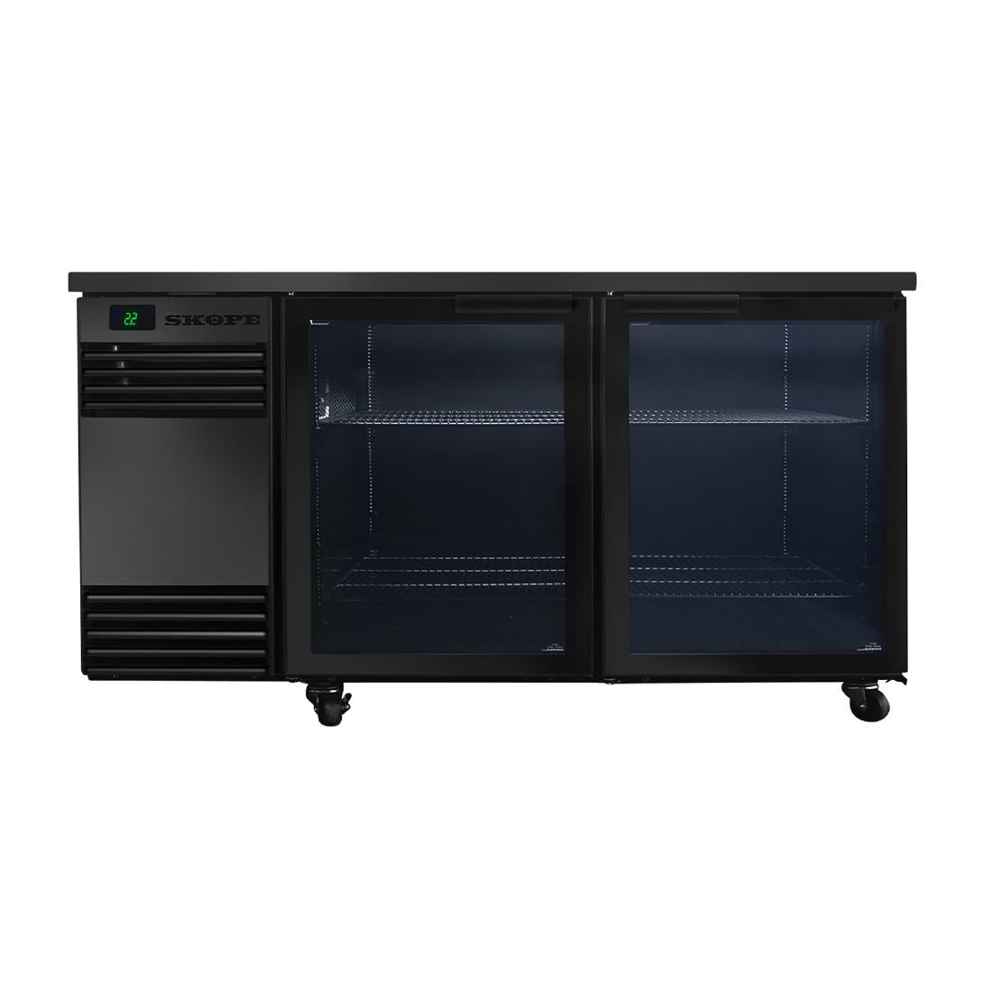 SKOPE BackBar 2 Glass Swing Door SlimLine Fridge SL.2.GSW Black (833(H)x1580(W)x590(D)mm. R290 refrigerant. 2 doors) • PAS-JZ568