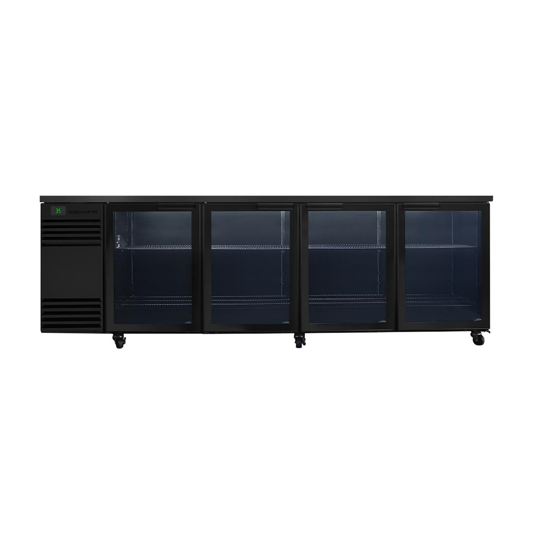 SKOPE BackBar 4 Glass Swing Door CounterLine Fridge CL.4.GSW Black (833(H)x2800(W)x680(D)mm. R290 refrigerant. 3M1. 4 doors) • PAS-JZ573