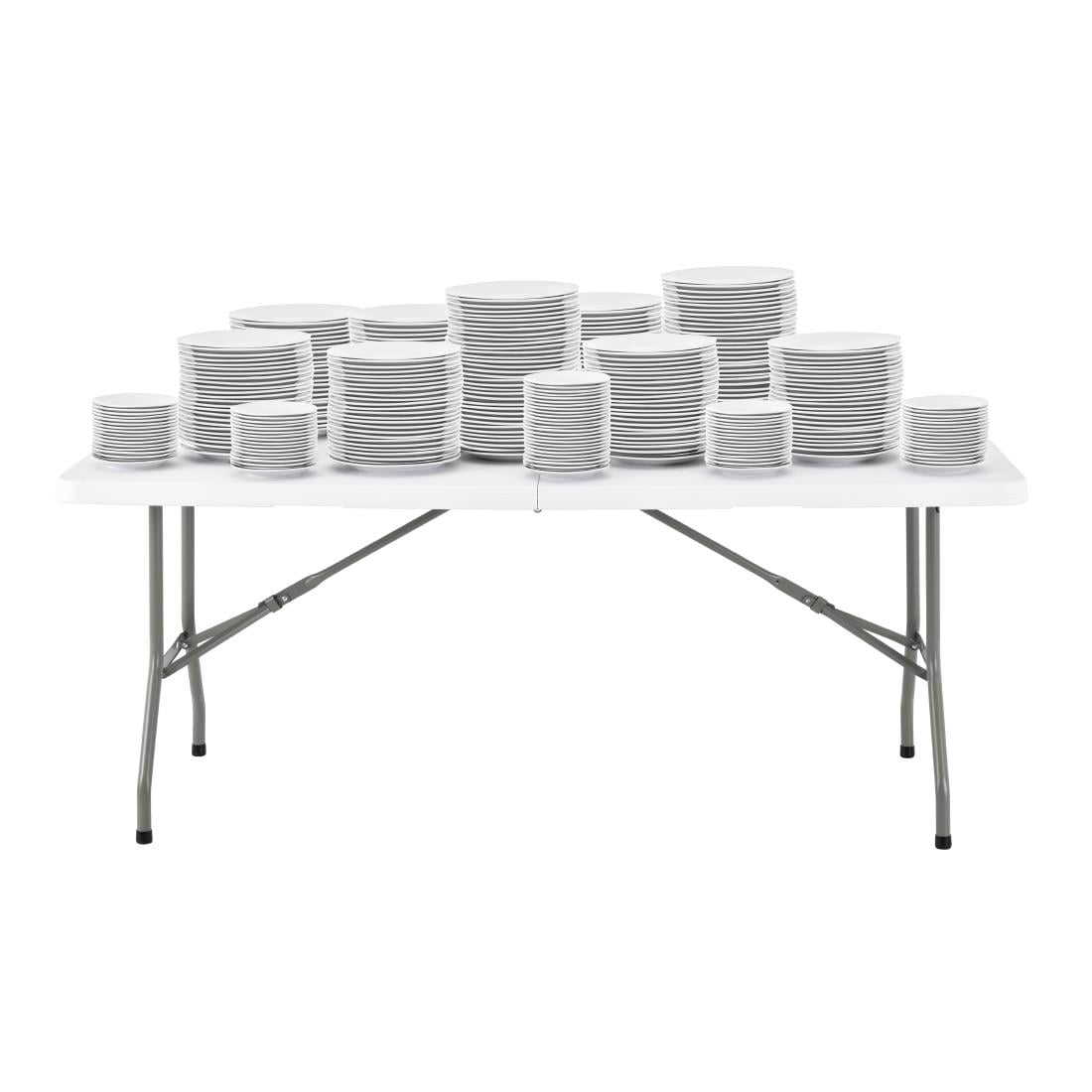 Bolero Rectangular Centre Folding Table 6ft White (738(H)x1836(L)x760(W)mm. Max Weight Capacity: 200kg) • PAS-LL001