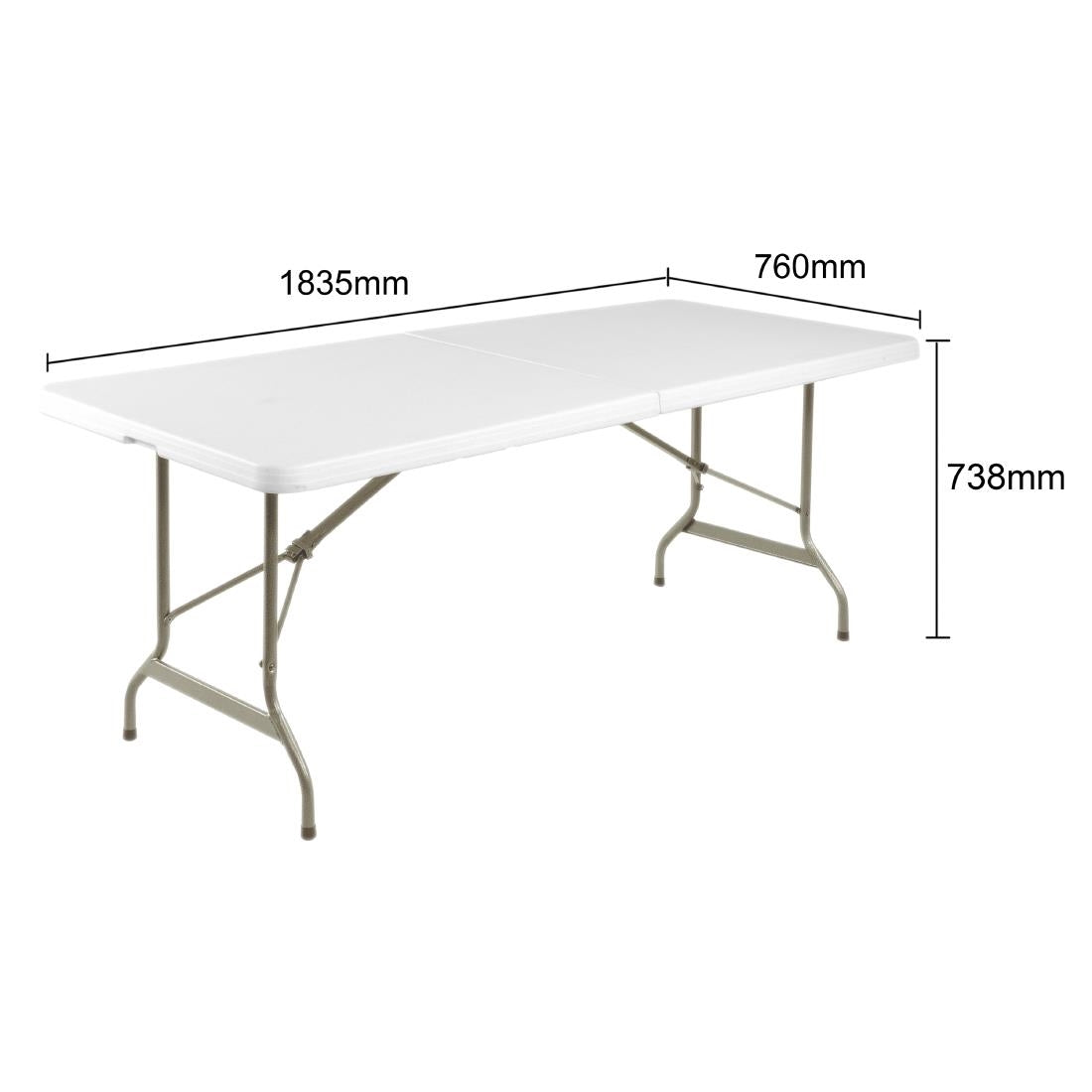 Bolero Rectangular Centre Folding Table 6ft White (738(H)x1836(L)x760(W)mm. Max Weight Capacity: 200kg) • PAS-LL001