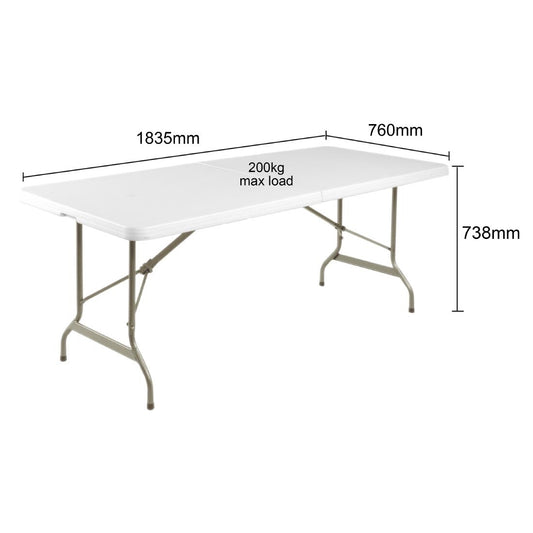 Bolero Rectangular Centre Folding Table 6ft White (738(H)x1836(L)x760(W)mm. Max Weight Capacity: 200kg) • PAS-LL001
