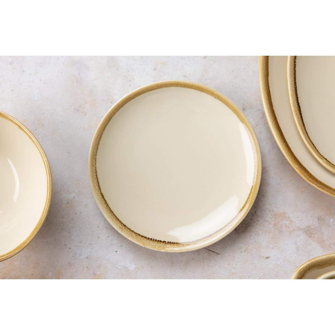 Olympia Kiln Round Coupe Plate Sandstone 230mm (6 Pack) (Pack of 6) • PAS-SA284