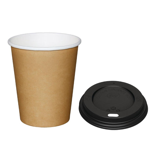 Special Offer Fiesta Recyclable Brown 225ml Hot Cups and Black Lids (Pack of 1000) • PAS-SA430