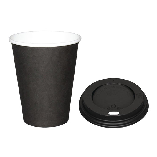 Special Offer Fiesta Recyclable Black 225ml Hot Cups and Black Lids (Pack of 1000) • PAS-SA431