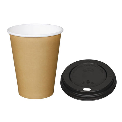 Special Offer Fiesta Recyclable Brown 340ml Hot Cups and Black Lids (Pack of 1000) • PAS-SA432