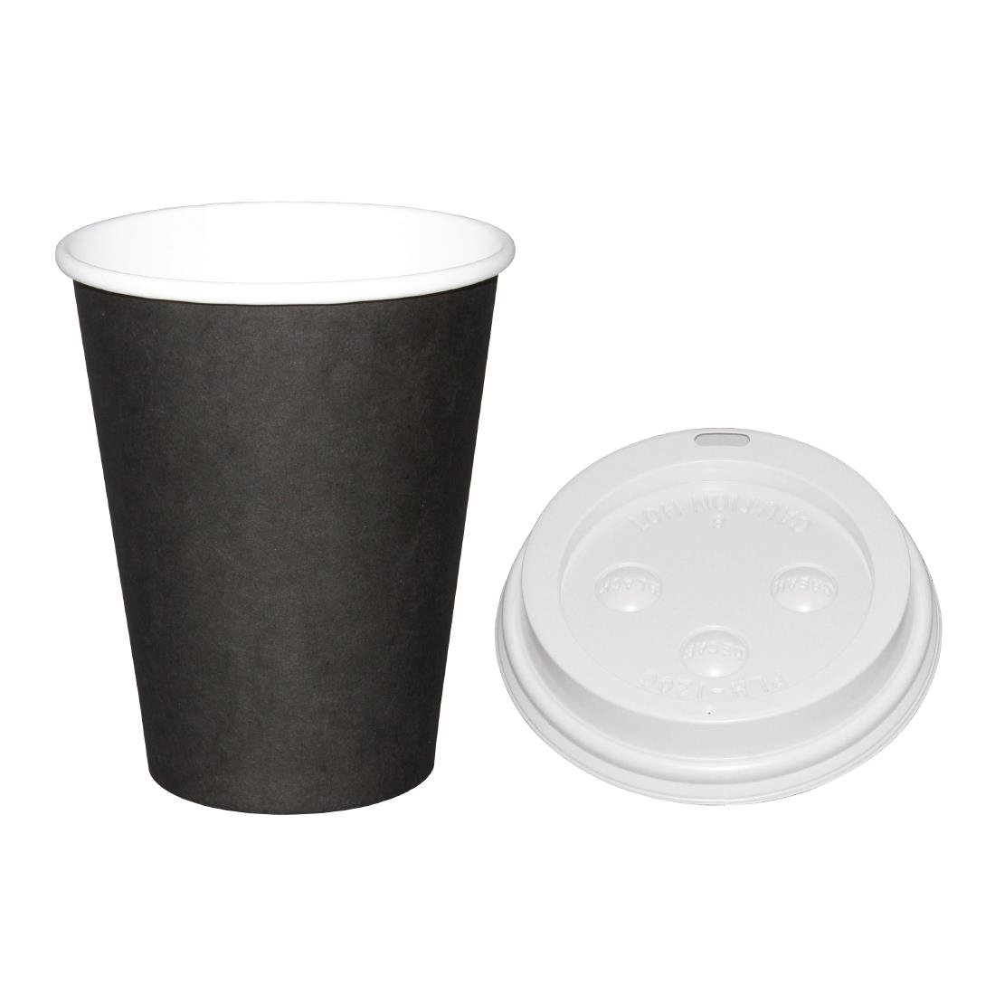 Special Offer Fiesta Recyclable Black 225ml Hot Cups and White Lids (Pack of 1000) • PAS-SA435