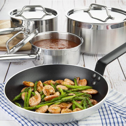 Nisbets Essentials Cook Like A Pro Stainless Steel & Aluminium 4-Piece Saucepan and Frying Pan Set (Pack of 4) • PAS-SA689