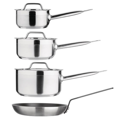 Nisbets Essentials Cook Like A Pro Stainless Steel & Aluminium 4-Piece Saucepan and Frying Pan Set (Pack of 4) • PAS-SA689