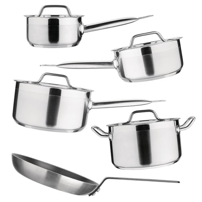Nisbets Essentials Cook Like A Pro Stainless Steel & Aluminium 5-Piece Cookware Set (Pack of 5) • PAS-SA690