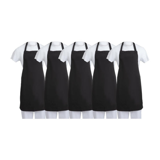 Whites Bib Apron Polycotton Black (5 Pack) • PAS-SA816