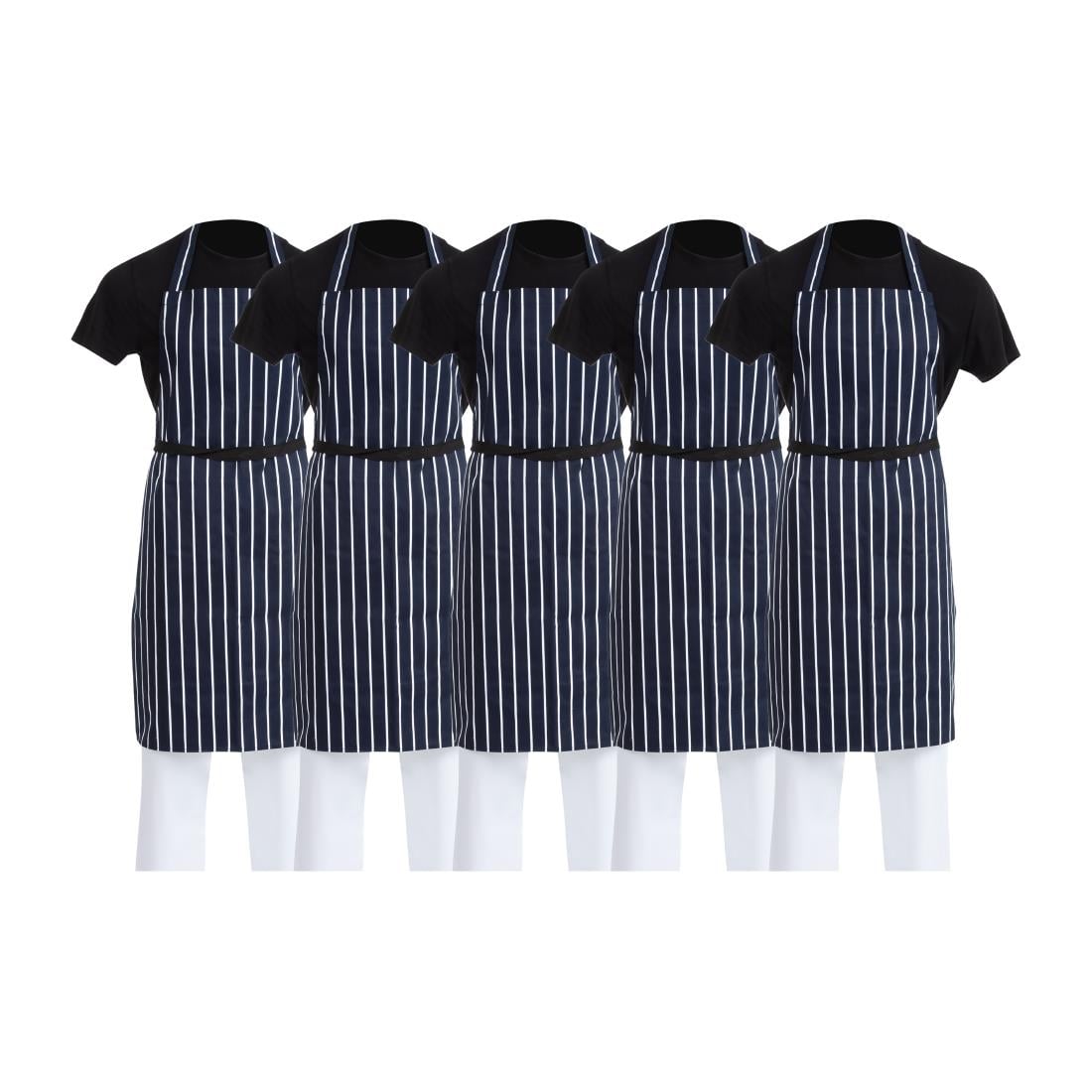Whites Butchers Stripe Bib Apron Blue/White (5 Pack) (Polycotton | Pack Quantity: 5 | Sold indidivually - A530 | Size: 710(W) x 960(L)mm) • PAS-SA820