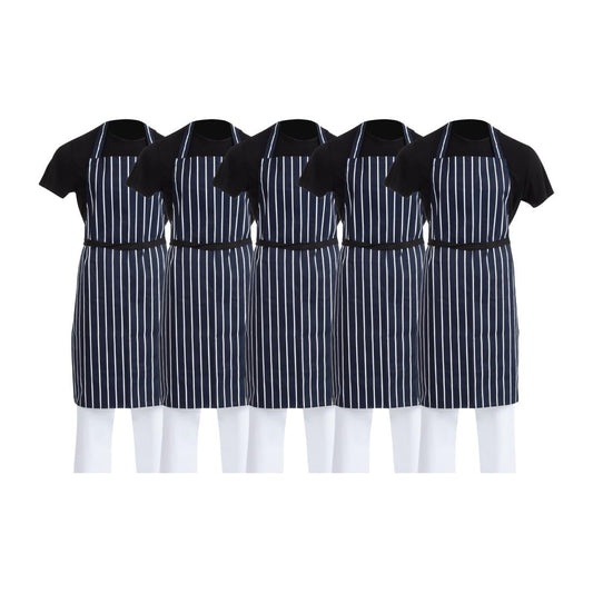 Whites Butchers Stripe Bib Apron Blue/White (5 Pack) (Polycotton | Pack Quantity: 5 | Sold indidivually - A530 | Size: 710(W) x 960(L)mm) • PAS-SA820