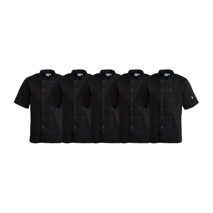 Whites Vegas Unisex Chef Jackets Short Sleeve Black L (5 Pack) • PAS-SA848