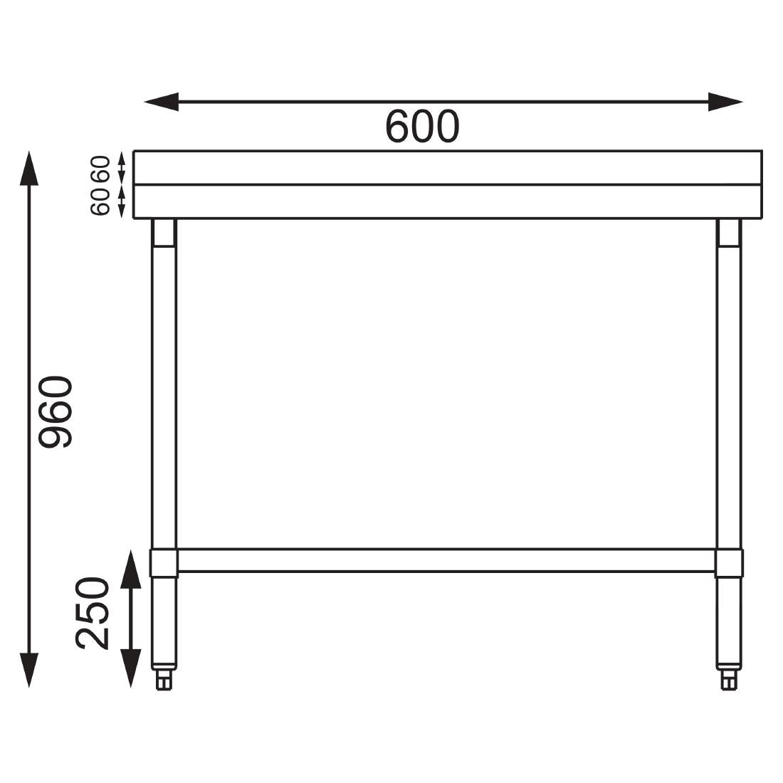 Vogue Stainless Steel Table with Upstand 600(D)mm • PAS-P_T379