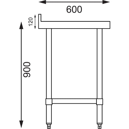Vogue Stainless Steel Table with Upstand 600(D)mm • PAS-P_T379