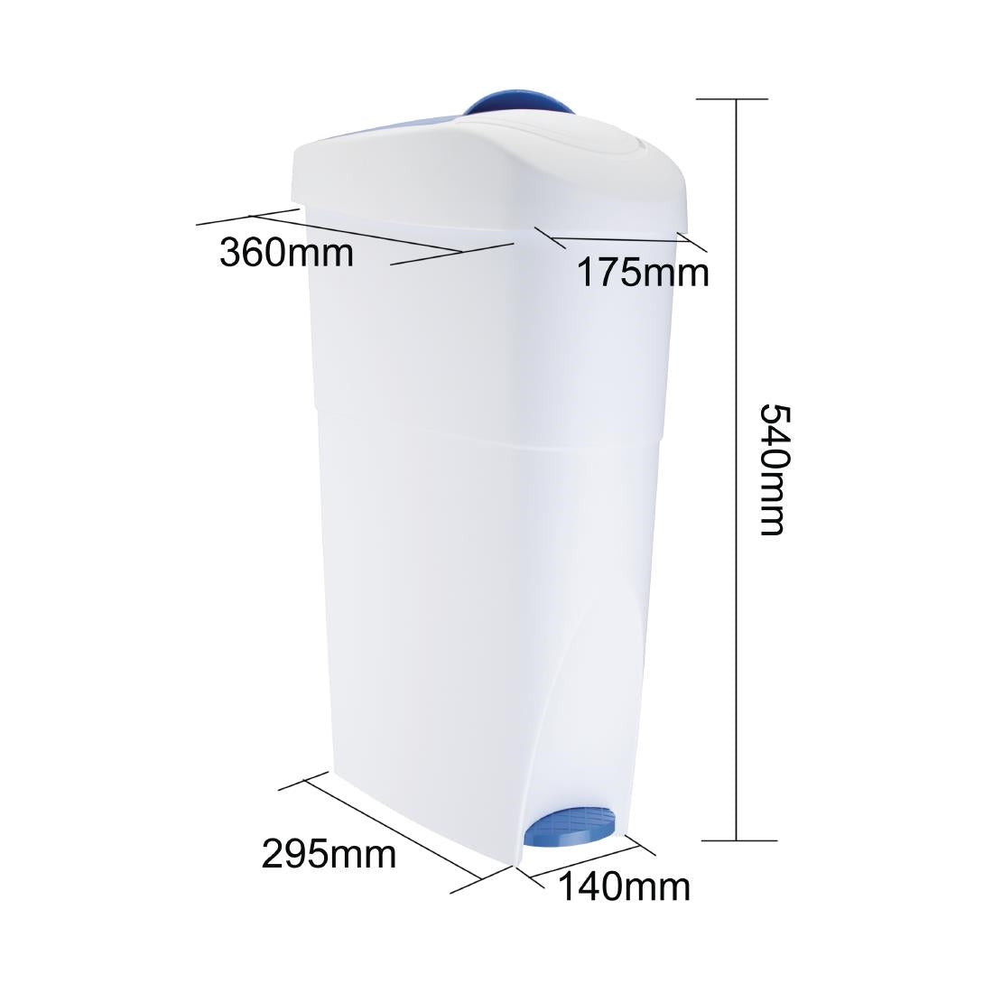 Jantex Sanitary Pedal Bin 18Ltr (Capacity: 18Ltr | Wipe-clean ABS plastic | 580(H)x190(W)x365(D)mm) • PAS-T640