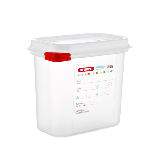 Araven Polypropylene 1/9 Gastronorm Containers With Lids 150mm (4 Pack) (Capacity: 1.5Ltr | Material: Polypropylene | GN 1/9 | Depth: 150mm | Pack quantity: 4) • PAS-T983