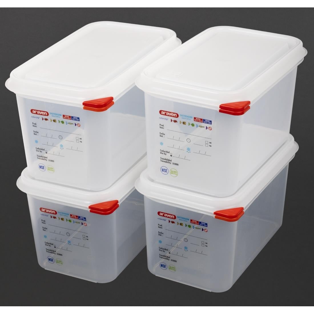 Araven Polypropylene 1/4 Gastronorm Containers With Lids 150mm (4 Pack) • PAS-T985