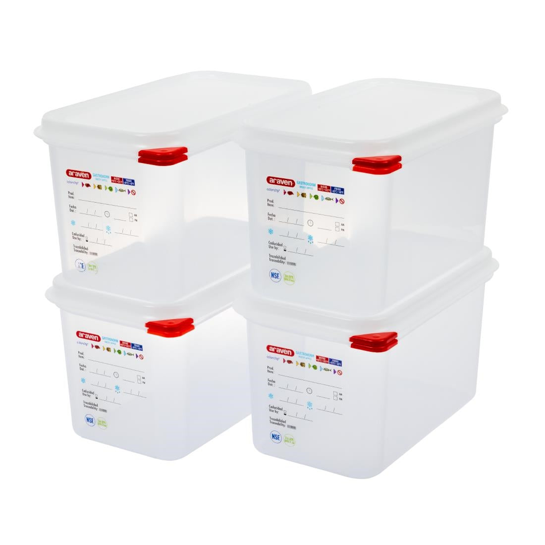 Araven Polypropylene 1/4 Gastronorm Containers With Lids 150mm (4 Pack) • PAS-T985