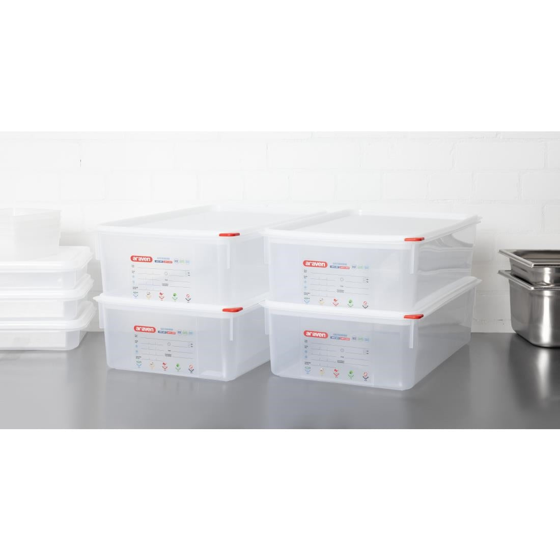 Araven Polypropylene 1/1 Gastronorm Containers With Lids 150mm (4 Pack) • PAS-T991