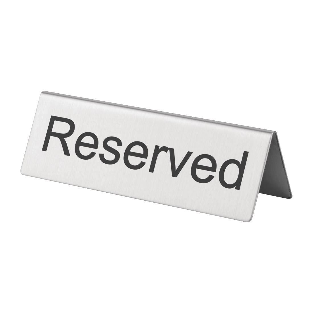 Olympia Brushed Steel Reserved Table Sign (10 Pack) (Size: 120(L) x 38(D)mm | Pack quantity: 10) • PAS-U051