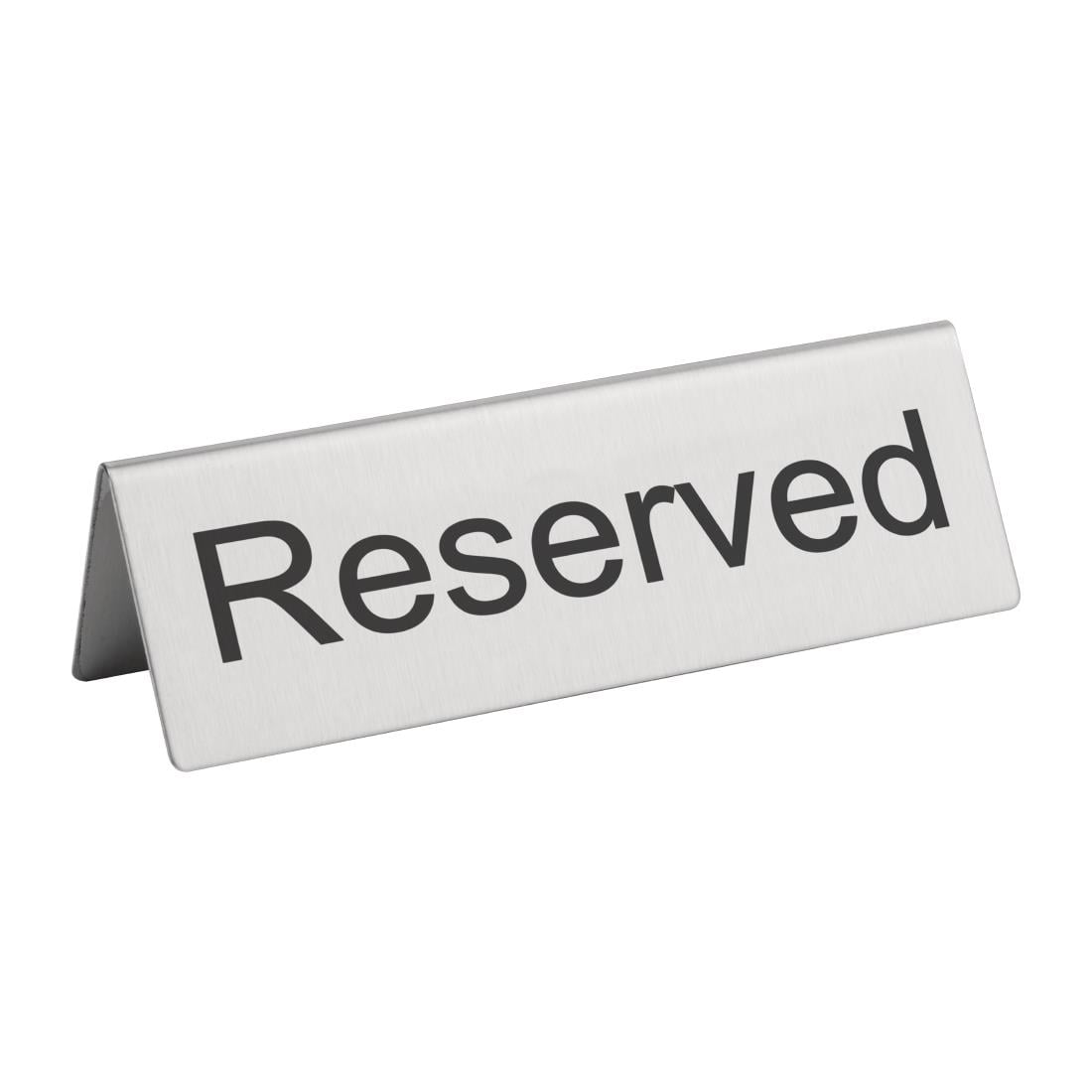 Olympia Brushed Steel Reserved Table Sign (10 Pack) (Size: 120(L) x 38(D)mm | Pack quantity: 10) • PAS-U051