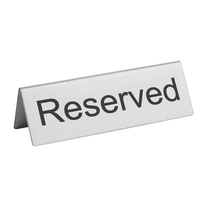 Olympia Brushed Steel Reserved Table Sign (10 Pack) (Size: 120(L) x 38(D)mm | Pack quantity: 10) • PAS-U051