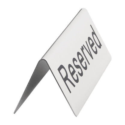 Olympia Brushed Steel Reserved Table Sign (10 Pack) (Size: 120(L) x 38(D)mm | Pack quantity: 10) • PAS-U051