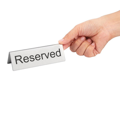 Olympia Brushed Steel Reserved Table Sign (10 Pack) (Size: 120(L) x 38(D)mm | Pack quantity: 10) • PAS-U051