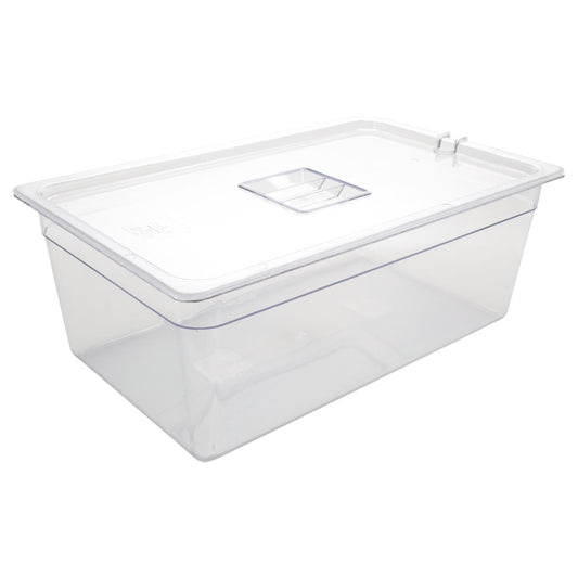Vogue Clear Polycarbonate 1/1 Gastronorm Container 200mm & Lid • PAS-SA334