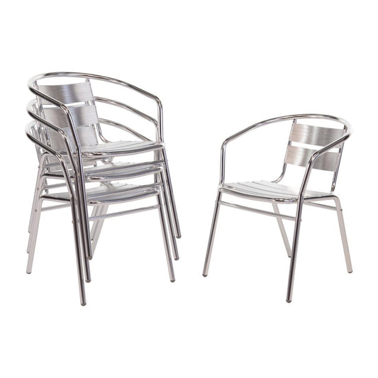 Bolero Aluminium Stacking Chairs 735mm (4 Pack) (Colour: Silver. Height: 735mm. Pack Quantity: 4) • PAS-U419