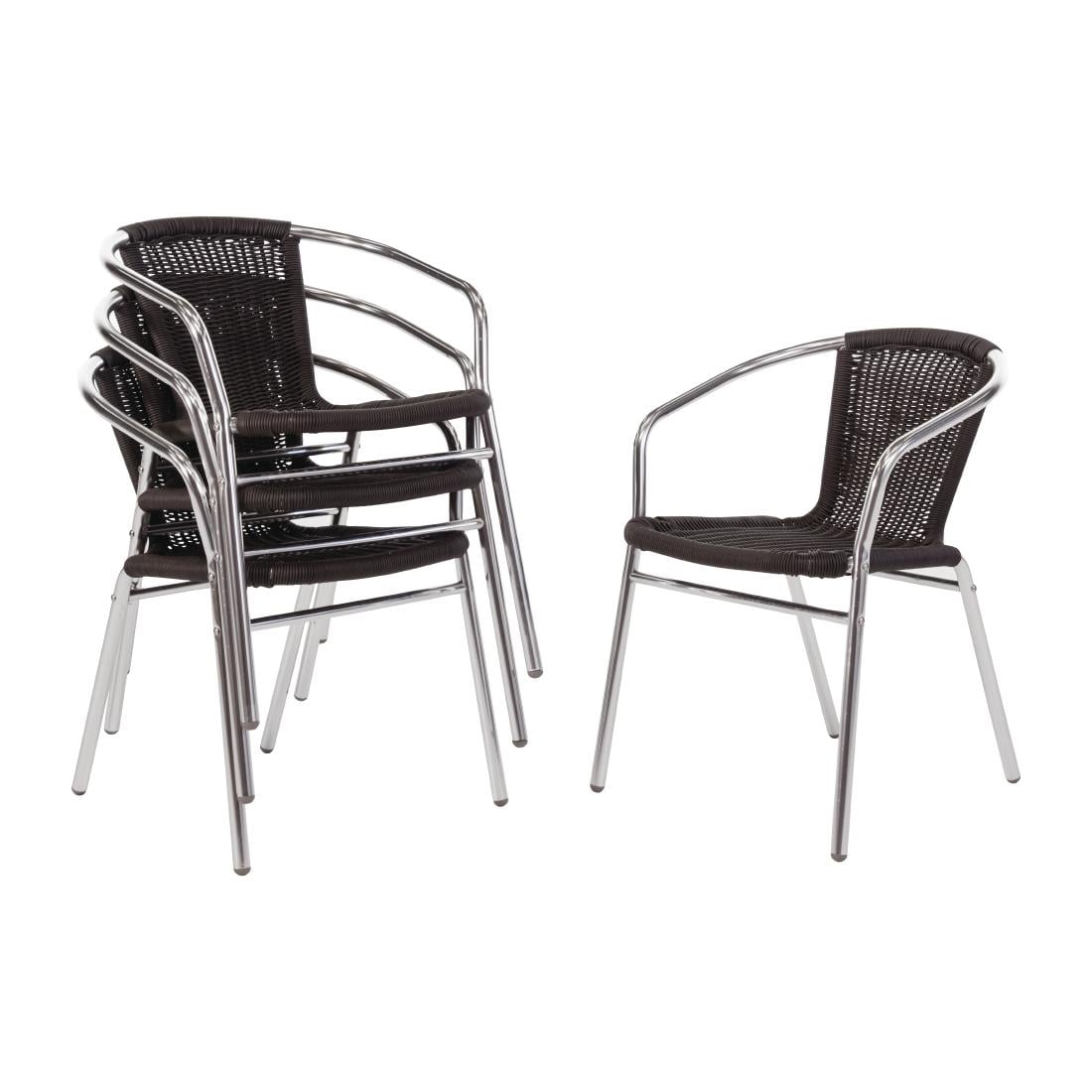 Bolero Black Wicker Chair with Aluminium Frame (4 Pack) • PAS-U507